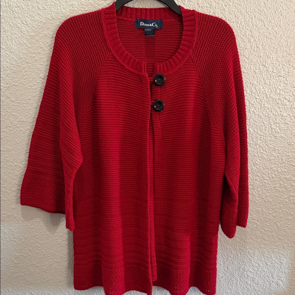 Denim & Co Red  Button-Front Women's Sweater size Large